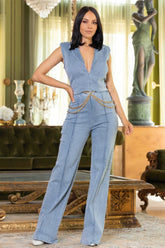 Washed Denim Stretch Fashion Jumpsuit SALE